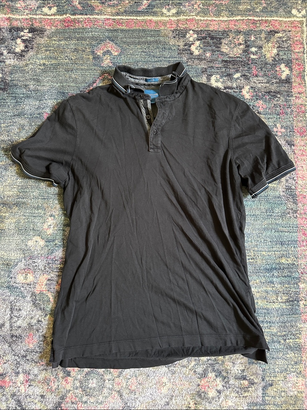 Fairlane Men's 100% Cotton Black Quarter Button Polo Shirt with Contrast Trim